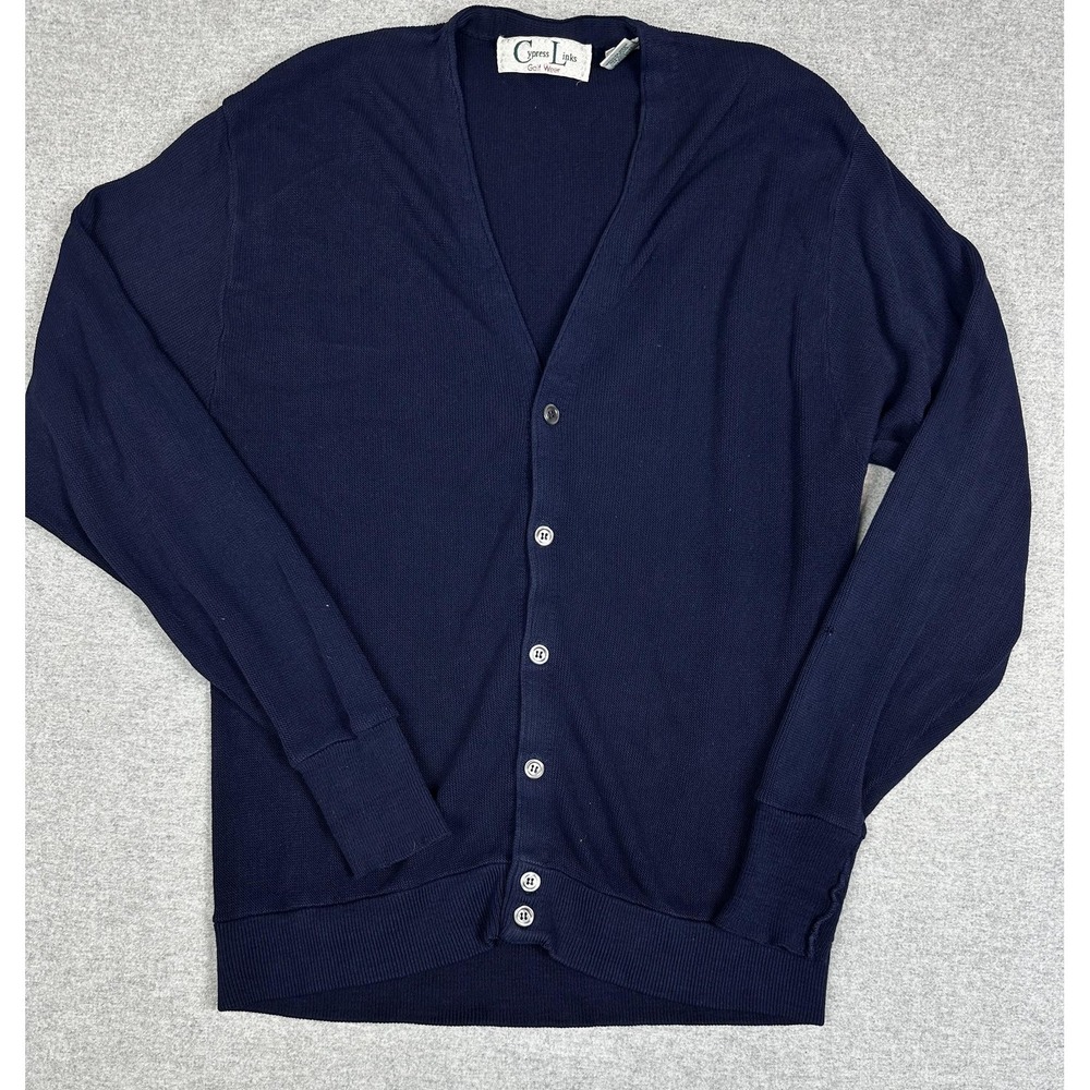 Vintage Cypress Links Sweater Mens XL Navy V Neck Cardigan Golf Acrylic Made USA